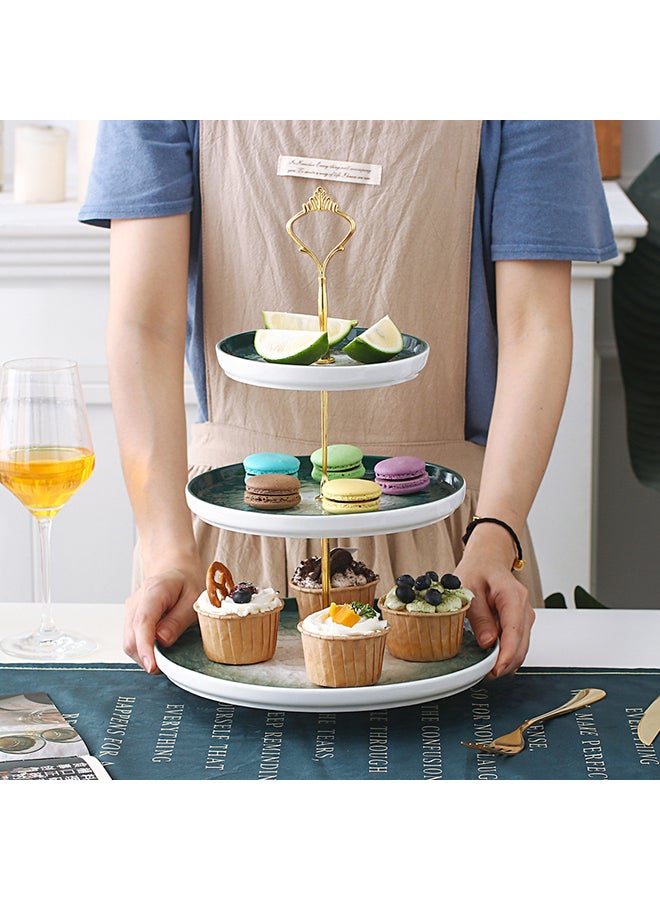 Shuer Ceramic Three Layer Round Fruit Dessert Plate Green 25.5x20.5x38cm - Image 1