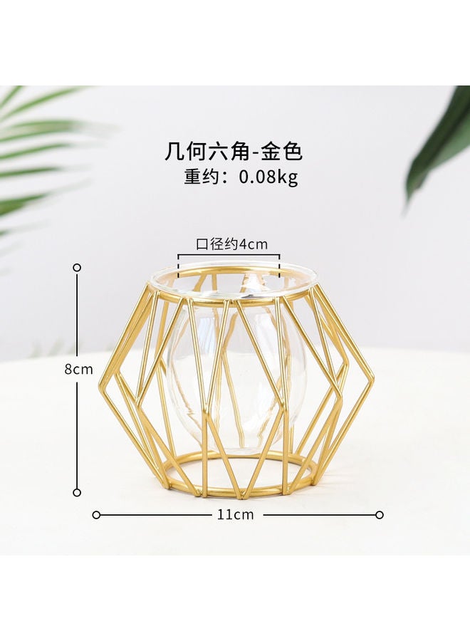 XiuWoo Flower Vase with Metal Rack Stand Gold/Clear 4x8x11cm - Image 2