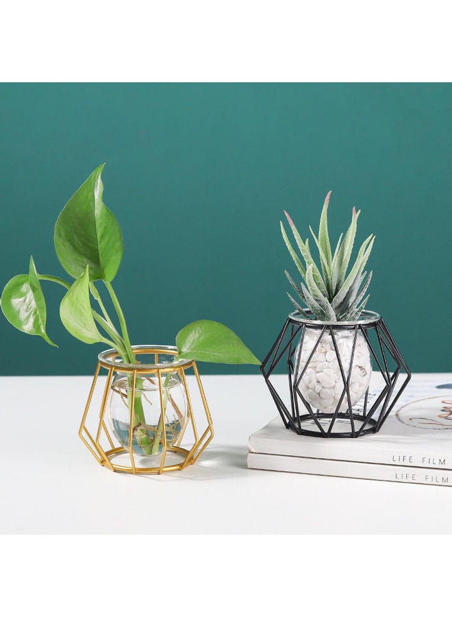 XiuWoo Flower Vase with Metal Rack Stand Gold/Clear 4x8x11cm - Image 3