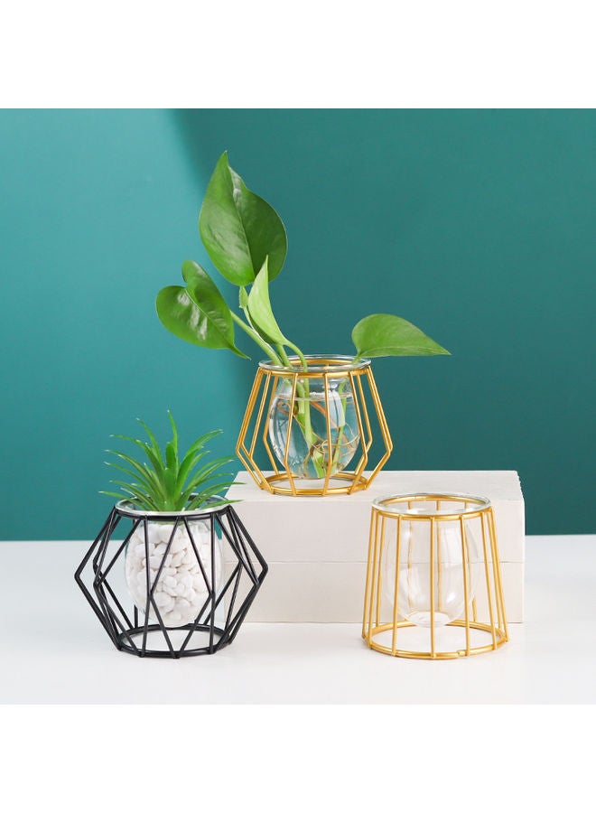 XiuWoo Flower Vase with Metal Rack Stand Gold/Clear 4x8x11cm - Image 4