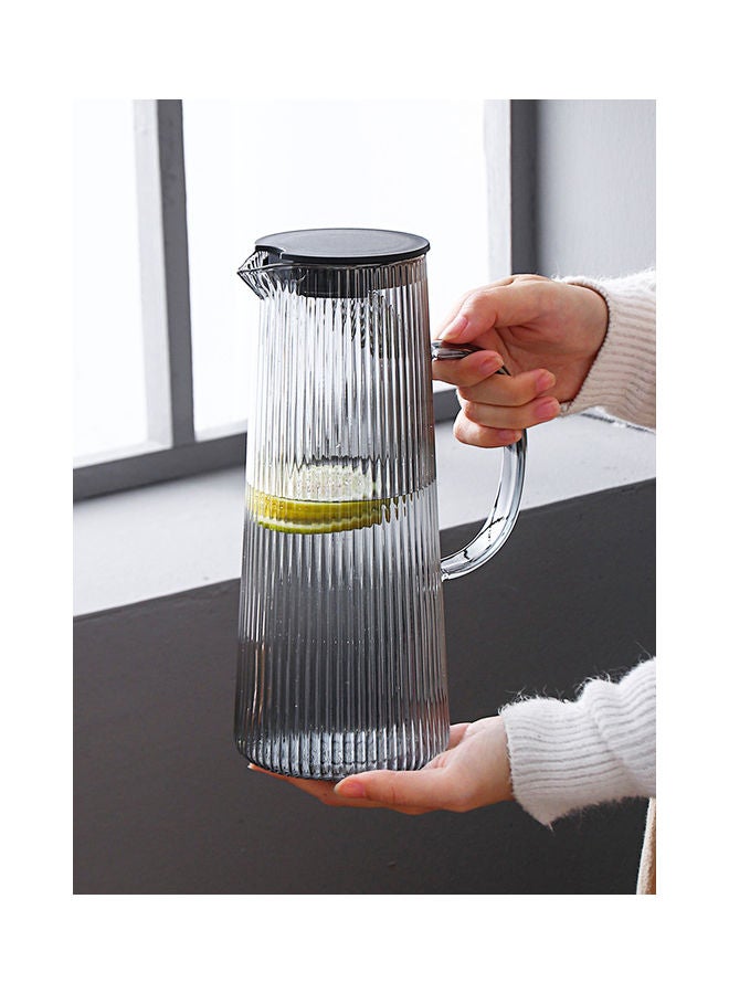 Shuer Nordic Fresh Striped Glass Jug With Lid For Homemade Beverages Grey/Black 25x7.7x9.5cm  - Image 3