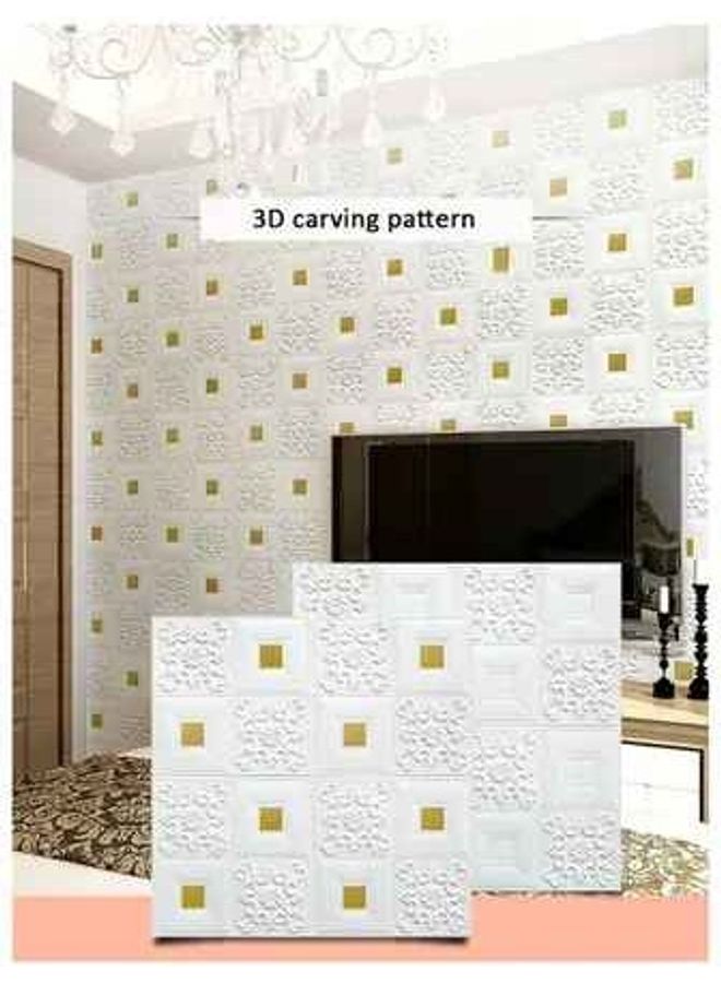 fashionhome 3D Pattern Decorative Gold Carving Wall Sticker White 70x0.5x70cm  - Image 1