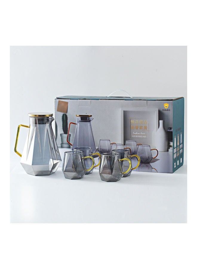 Shuer 4-Piece Diamond Style Glass Cup Set with Pot Grey/Clear - Image 3