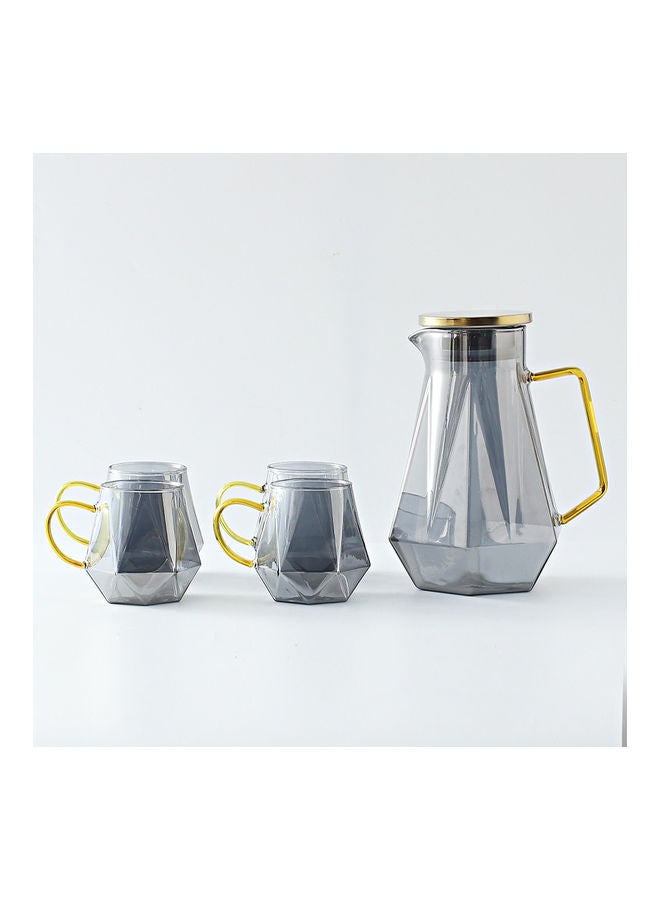 Shuer 4-Piece Diamond Style Glass Cup Set with Pot Grey/Clear - Image 2