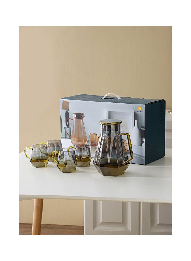 Shuer 4-Piece Diamond Style Glass Cup Set with Pot Grey/Clear - Image 4