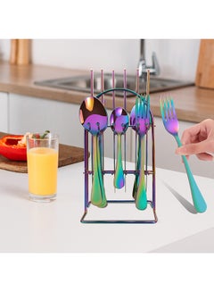 Sunhome 24-Piece Cutlery Set With Stand Multicolour 9.05x5.11x4.96cm  - Image 2