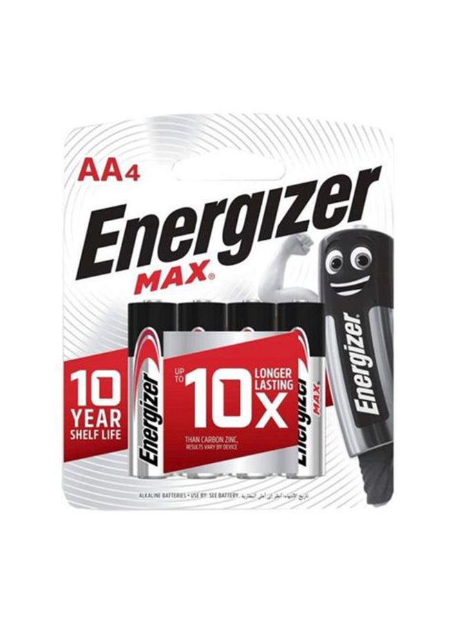 إنرجايزر طقم بطّاريّات قلويّة ماكس مكون من 4 قطع أسود/ فضي
