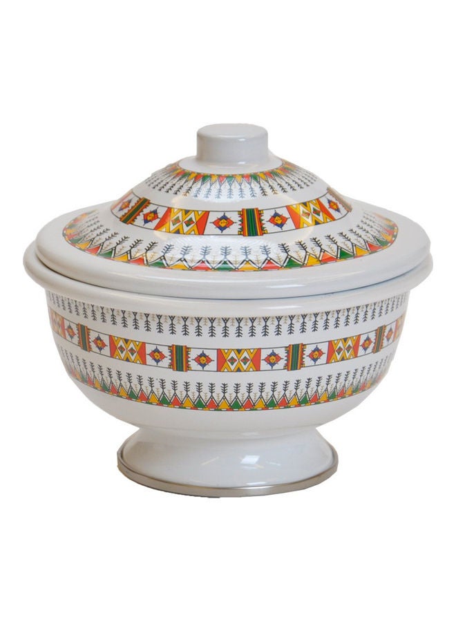 Badraig Traditional Design Enamel Date Bowls White/Green/Yellow 14cm  - Image 1