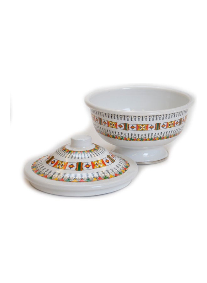 Badraig Traditional Design Enamel Date Bowls White/Green/Yellow 14cm  - Image 2