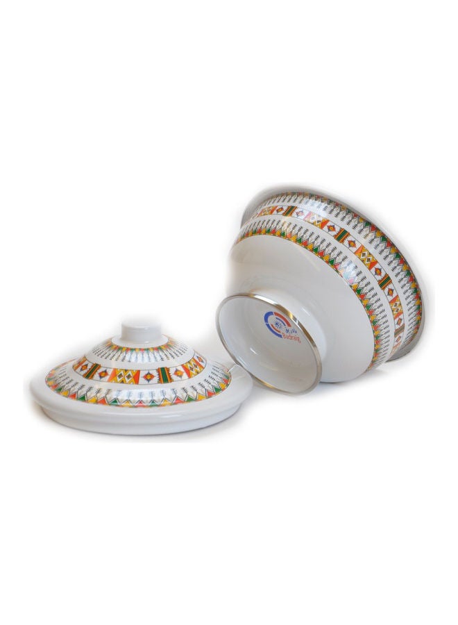 Badraig Traditional Design Enamel Date Bowls White/Green/Yellow 14cm  - Image 3