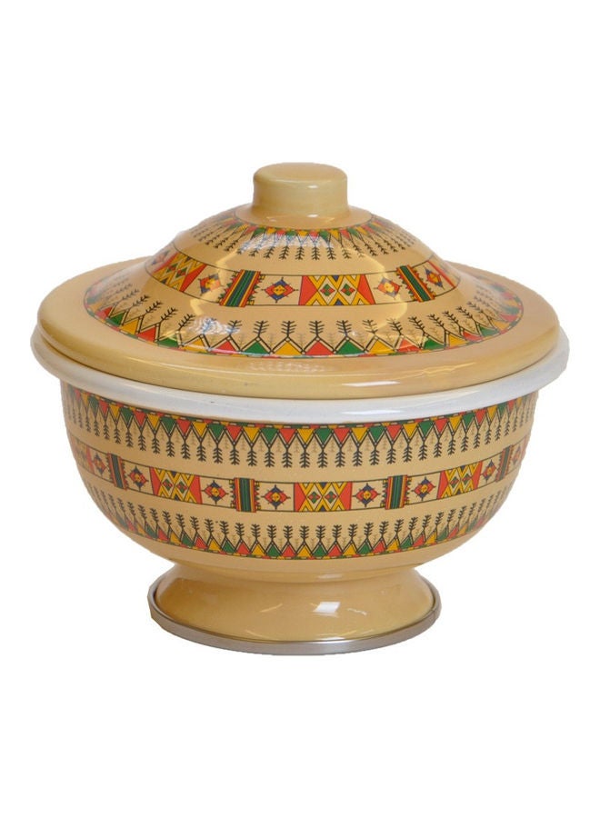 Badraig Traditional Design Enamel Date Bowls Beige/Green/Yellow 14cm  - Image 1