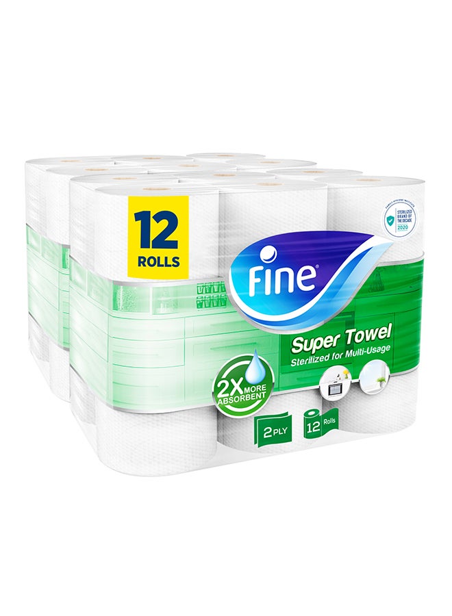 Fine Kitchen Paper Towel l, Super Towel, Sterilized Tissues For Germ Protection 45 Sheets X 2 Ply, 12 Rolls White 27x28x36cm  - Image 1