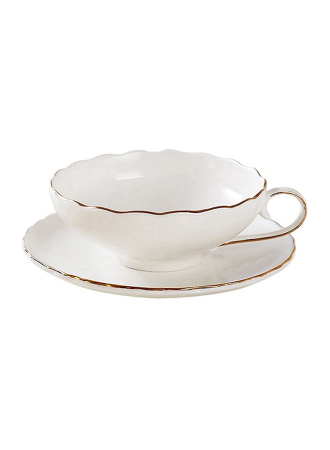 3-Piece Ceramic Tableware Gold Spoon & Coffee Cup With Saucer Set White 230ml  - Image 2