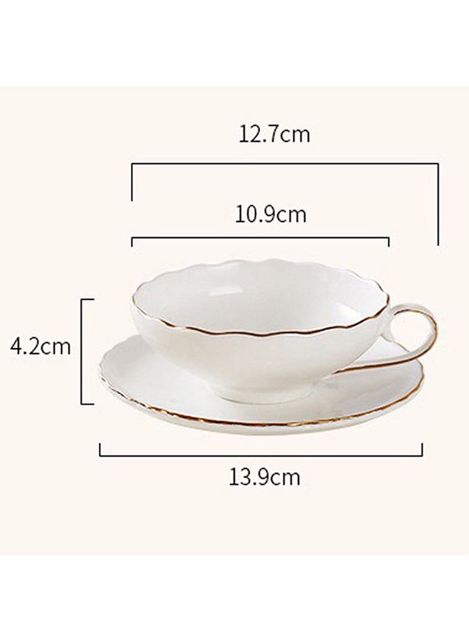3-Piece Ceramic Tableware Gold Spoon & Coffee Cup With Saucer Set White 230ml  - Image 4