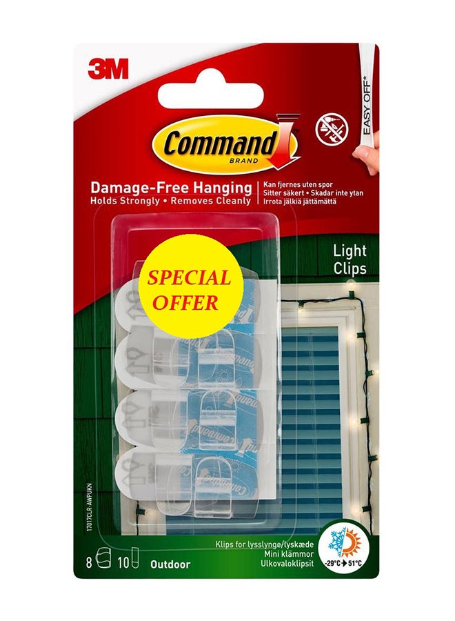 3M Command 17017 CLRES Round Cord Clips Set 8xHooks And 10xStrips/Pack Clear - Image 1