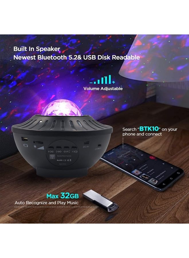 عربست 3 في 1 جهاز عرض سكاي أوشن ويف ليزر ستار بروجكتور LED ضوء ليلي مع مكبر صوت بلوتوث وتحكم صوتي أسود 16.5 × 16.5 × 13.5 سم أسود 16.5 x 16.5 x 13.5سم  - Image 3