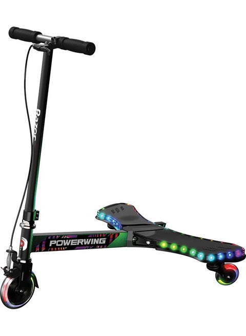 Razor PowerWing Lightshow Caster Scooter – Multi-color LED Lights with 5 AnimatedLight Modes, Inclined Casters for Drifting and Spinning, Black Black 79.4cm