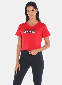 Printed Round Neck Crop Top Red