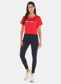 R&B Printed Round Neck Crop Top Red  - Image 2