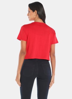 R&B Printed Round Neck Crop Top Red  - Image 3