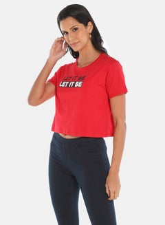 R&B Printed Round Neck Crop Top Red  - Image 4