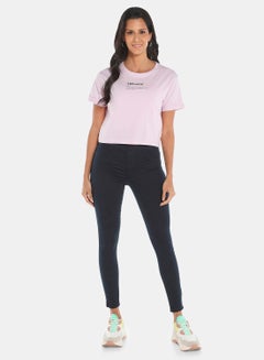 R&B Women's Basic Crew Neck Crop Top T-Shirt With Short Sleeves Lilac  - Image 2