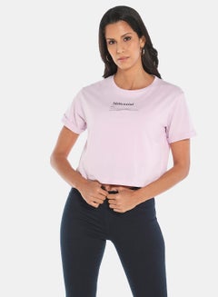 R&B Women's Basic Crew Neck Crop Top T-Shirt With Short Sleeves Lilac  - Image 1