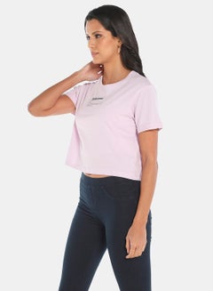 R&B Women's Basic Crew Neck Crop Top T-Shirt With Short Sleeves Lilac  - Image 4