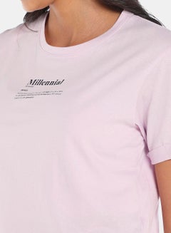 R&B Women's Basic Crew Neck Crop Top T-Shirt With Short Sleeves Lilac  - Image 5