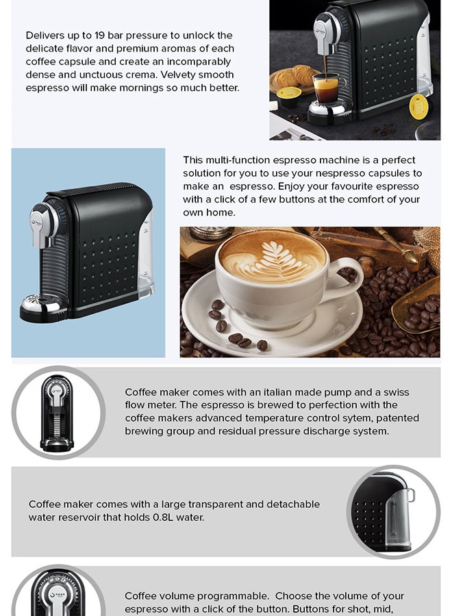 Noon East - Espresso Capsule Coffee Machine - 19 Bar 1260 W For Dolce Gusto And Nespresso- Black 0.8 L 1260.0 W ST-503 Black - Image 1