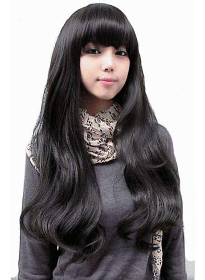 Fluffy   Long Curls Slightly Curled Cosplay Wig Black - Image 2