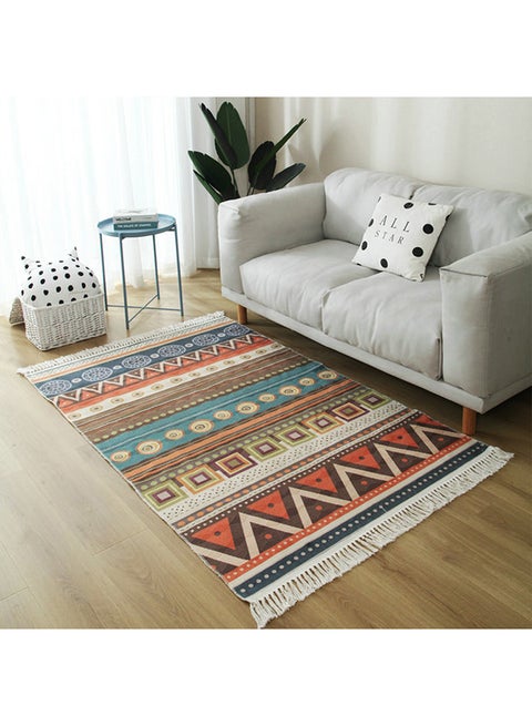 Soft Touch Hand-Woven Cotton And Linen Bohemian Fringed Carpet Multicolour 200x140cm