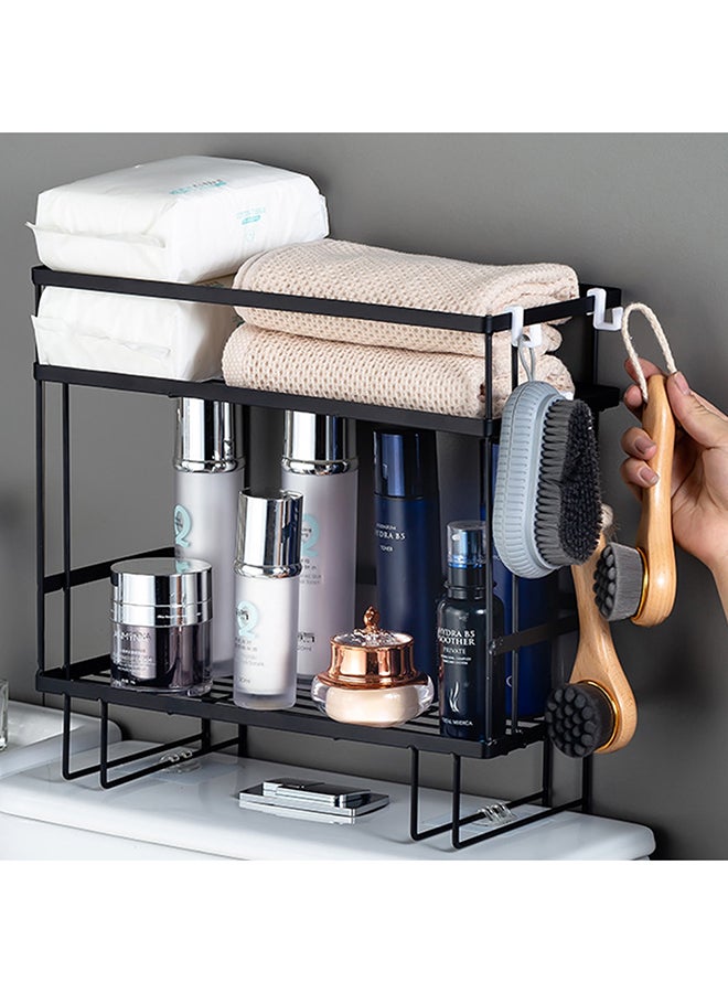 2-Layer Wall Hanging Vanity Toilet Storage Shelf Black 34x15x36cm - Image 2