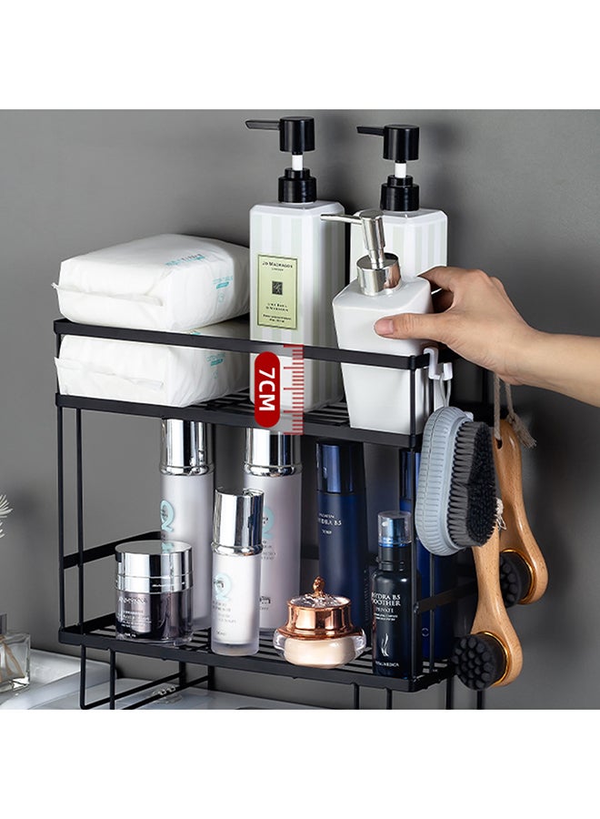 2-Layer Wall Hanging Vanity Toilet Storage Shelf Black 34x15x36cm - Image 3