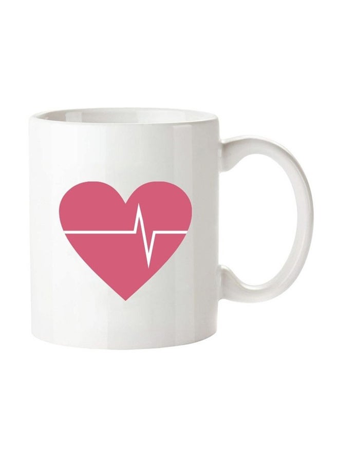 MEC Printed Valentine Coffee Mug Hearbeat White/Pink