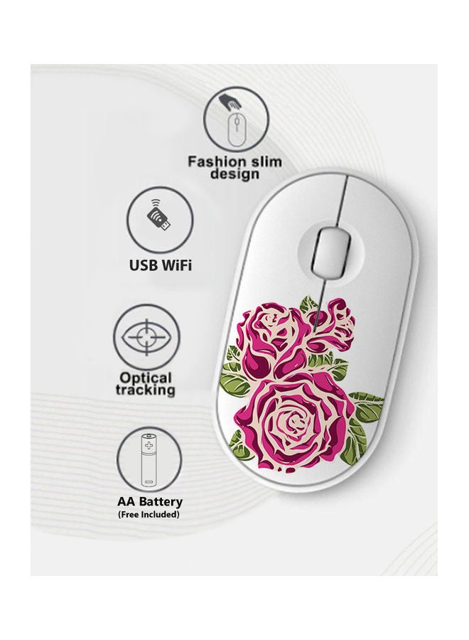 Okteq Wireless Mouse - Watercolour Ink Flower Red/Green/White  - Image 2