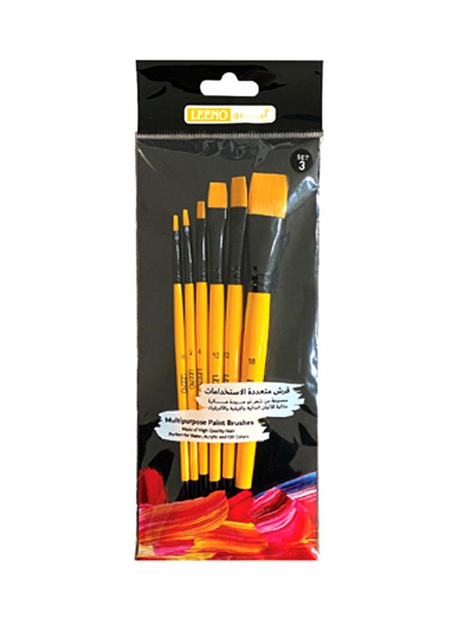 لينو 6-Piece Multi-Purpose Flat Paint Brushes Set Yellow/Black - Image 2