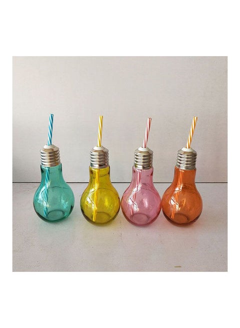 Set Of 4 Lamp Bottles + 4 Juice Straw Multicolour 0.5Liters