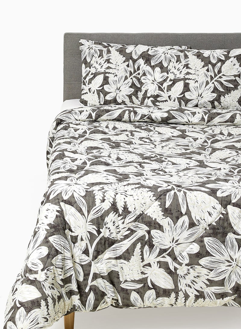 Noon East - Comforter Set With Pillow Cover, Comforter For King/Super King Size Mattress - 100% Cotton Delray Percale - Sleep Well Lightweight And Warm Bed Linen Charcoal 260x240+Pillow Cover 50x75cm - Image 1
