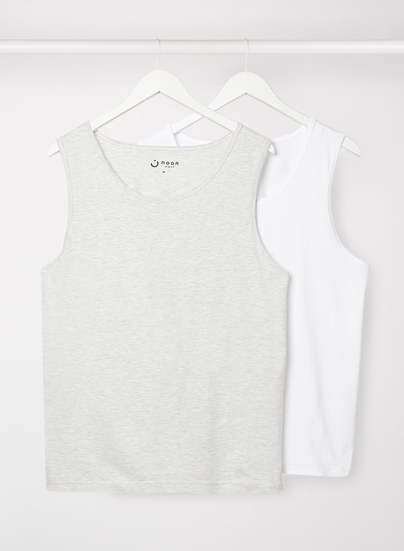 Noon East - 2 Pack Vest Grey Melange/White - Image 1