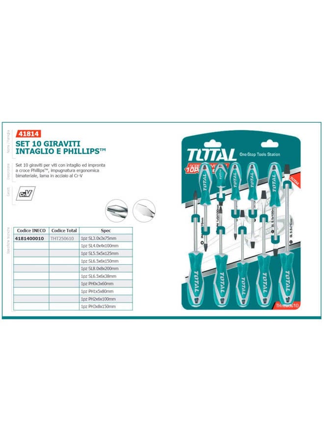 TOTAL 10 Pcs Screwdriver Set - Chrome Vanadium Green  - Image 2