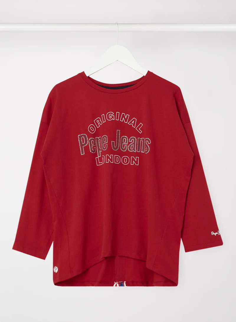 بيبي جينز لندن Girls Suzanne Rhinestone Logo T-Shirt Red