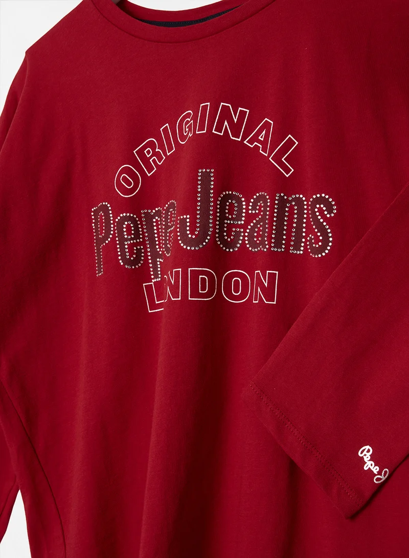 بيبي جينز لندن Girls Suzanne Rhinestone Logo T-Shirt Red