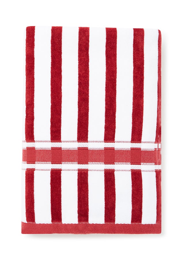 White Rose 100% Cotton Yarn Dyed Stripe Luxury 500 Gsm His And Her Super Cool Bath Sheet Red/White 80x160cm  - Image 2