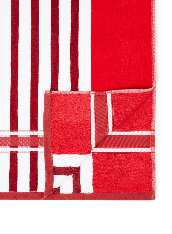White Rose 100% Cotton Yarn Dyed Stripe Luxury 500 Gsm His And Her Super Cool Bath Sheet Red/White 80x160cm  - Image 4