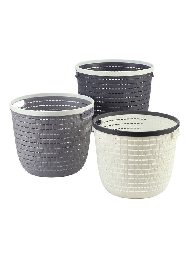 3-Piece Elegant Round Storage Basket Set White/Grey 31x31x26.5cm - v1644916152/N52605128A_1