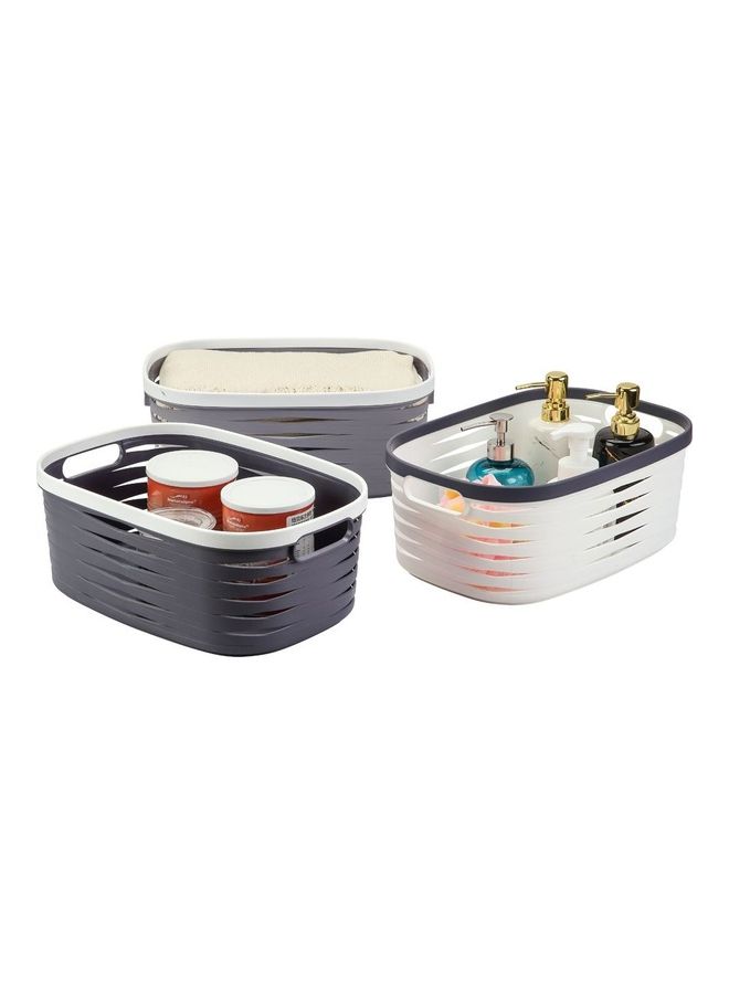 LAWAZIM 3-Piece Elegant Storage Basket Set White/Grey 37x25.5x15cm  - Image 2