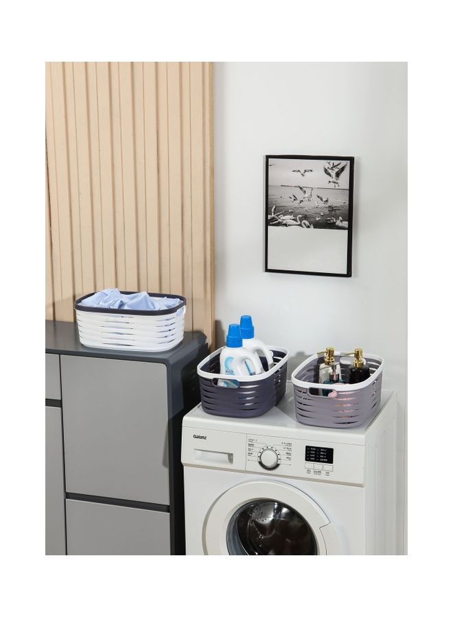 LAWAZIM 3-Piece Elegant Storage Basket Set White/Grey 37x25.5x15cm  - Image 3