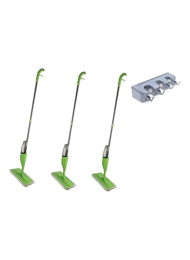 بيكي مجموعة من 3 ممسحات تنظيف من الألياف الدقيقة مع بخاخ ماء وحامل مكنسة باللون الأخضر - Image 1