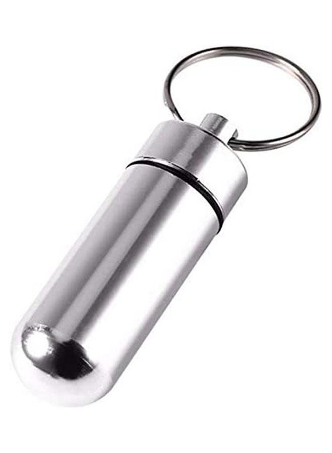Waterproof Pill Box Case Organizer With Key Chain - Outdoor Medicine Bottle Key Ring Small First Aid Drug Holder Pill Container Silver - Image 1